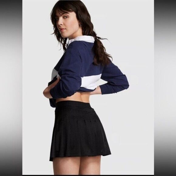 PINK Victoria's Secret Pleated Tennis Skort Large Black Athleisure Skirt Shorts - Picture 13 of 14